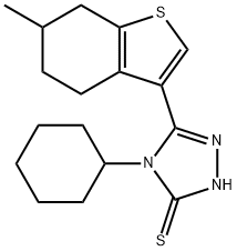 4-cyclohexyl-3-(6-methyl-4,5,6,7-tetrahydro-1-benzothiophen-3-yl)-1H-1,2,4-triazole-5-thione Struktur