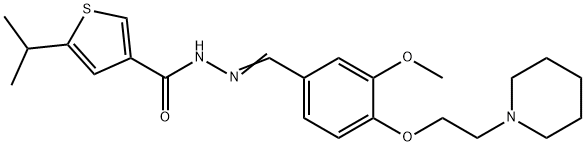 N-[(E)-[3-methoxy-4-(2-piperidin-1-ylethoxy)phenyl]methylideneamino]-5-propan-2-ylthiophene-3-carboxamide Struktur