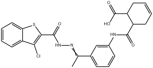 6-[[3-[(E)-N-[(3-chloro-1-benzothiophene-2-carbonyl)amino]-C-methylcarbonimidoyl]phenyl]carbamoyl]cyclohex-3-ene-1-carboxylic acid Struktur