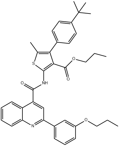 propyl 4-(4-tert-butylphenyl)-5-methyl-2-[[2-(3-propoxyphenyl)quinoline-4-carbonyl]amino]thiophene-3-carboxylate Struktur