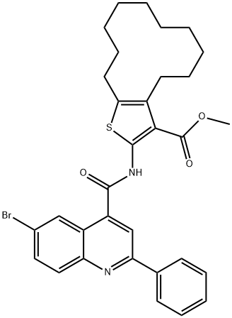 methyl 2-[(6-bromo-2-phenylquinoline-4-carbonyl)amino]-4,5,6,7,8,9,10,11,12,13-decahydrocyclododeca[b]thiophene-3-carboxylate Struktur