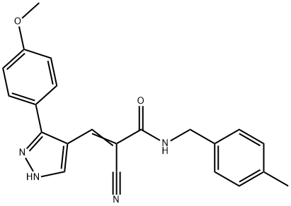 (Z)-2-cyano-3-[5-(4-methoxyphenyl)-1H-pyrazol-4-yl]-N-[(4-methylphenyl)methyl]prop-2-enamide Struktur