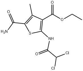 ethyl 5-carbamoyl-2-[(2,2-dichloroacetyl)amino]-4-methylthiophene-3-carboxylate Struktur