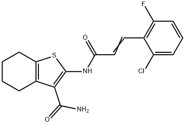 2-[[(E)-3-(2-chloro-6-fluorophenyl)prop-2-enoyl]amino]-4,5,6,7-tetrahydro-1-benzothiophene-3-carboxamide Struktur