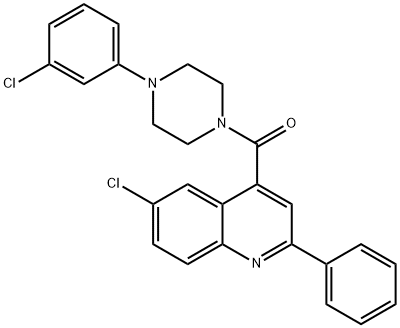 [4-(3-chlorophenyl)piperazin-1-yl]-(6-chloro-2-phenylquinolin-4-yl)methanone Struktur