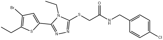 2-[[5-(4-bromo-5-ethylthiophen-2-yl)-4-ethyl-1,2,4-triazol-3-yl]sulfanyl]-N-[(4-chlorophenyl)methyl]acetamide Struktur