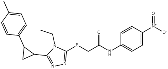 2-[[4-ethyl-5-[2-(4-methylphenyl)cyclopropyl]-1,2,4-triazol-3-yl]sulfanyl]-N-(4-nitrophenyl)acetamide Struktur