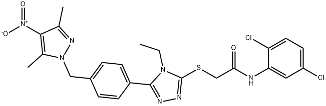 N-(2,5-dichlorophenyl)-2-[[5-[4-[(3,5-dimethyl-4-nitropyrazol-1-yl)methyl]phenyl]-4-ethyl-1,2,4-triazol-3-yl]sulfanyl]acetamide Struktur