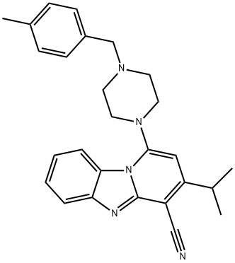 1-[4-[(4-methylphenyl)methyl]piperazin-1-yl]-3-propan-2-ylpyrido[1,2-a]benzimidazole-4-carbonitrile Struktur