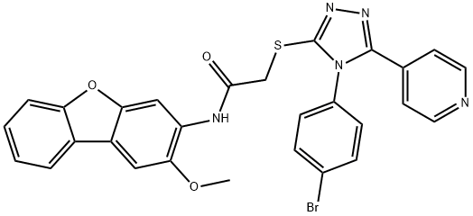 2-[[4-(4-bromophenyl)-5-pyridin-4-yl-1,2,4-triazol-3-yl]sulfanyl]-N-(2-methoxydibenzofuran-3-yl)acetamide Struktur