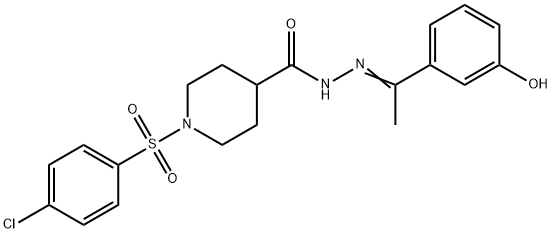 1-(4-chlorophenyl)sulfonyl-N-[(E)-1-(3-hydroxyphenyl)ethylideneamino]piperidine-4-carboxamide Struktur