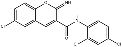 6-chloro-N-(2,4-dichlorophenyl)-2-iminochromene-3-carboxamide Struktur