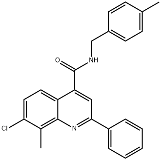 7-chloro-8-methyl-N-[(4-methylphenyl)methyl]-2-phenylquinoline-4-carboxamide Struktur