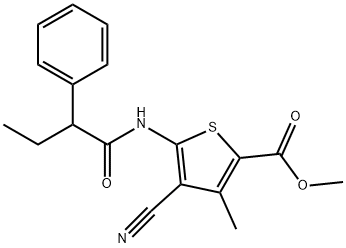 methyl 4-cyano-3-methyl-5-(2-phenylbutanoylamino)thiophene-2-carboxylate Struktur