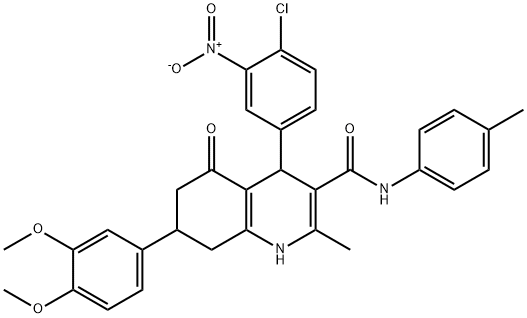 4-(4-chloro-3-nitrophenyl)-7-(3,4-dimethoxyphenyl)-2-methyl-N-(4-methylphenyl)-5-oxo-4,6,7,8-tetrahydro-1H-quinoline-3-carboxamide Struktur