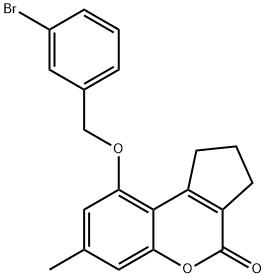 9-[(3-bromophenyl)methoxy]-7-methyl-2,3-dihydro-1H-cyclopenta[c]chromen-4-one Struktur