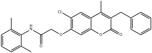 2-(3-benzyl-6-chloro-4-methyl-2-oxochromen-7-yl)oxy-N-(2,6-dimethylphenyl)acetamide Struktur