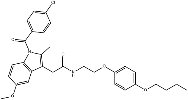 N-[2-(4-butoxyphenoxy)ethyl]-2-[1-(4-chlorobenzoyl)-5-methoxy-2-methylindol-3-yl]acetamide Struktur