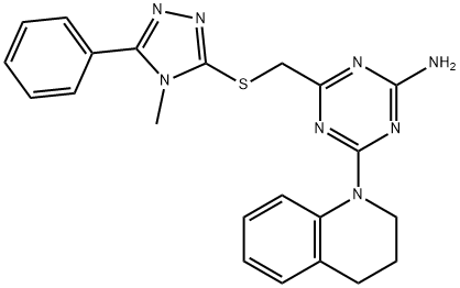 4-(3,4-dihydro-2H-quinolin-1-yl)-6-[(4-methyl-5-phenyl-1,2,4-triazol-3-yl)sulfanylmethyl]-1,3,5-triazin-2-amine Struktur