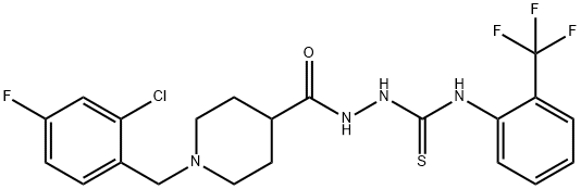 1-[[1-[(2-chloro-4-fluorophenyl)methyl]piperidine-4-carbonyl]amino]-3-[2-(trifluoromethyl)phenyl]thiourea Struktur