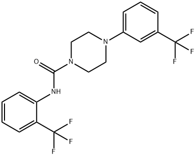 N-[2-(trifluoromethyl)phenyl]-4-[3-(trifluoromethyl)phenyl]piperazine-1-carboxamide Struktur