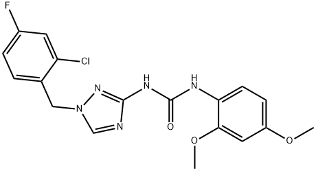 1-[1-[(2-chloro-4-fluorophenyl)methyl]-1,2,4-triazol-3-yl]-3-(2,4-dimethoxyphenyl)urea Struktur