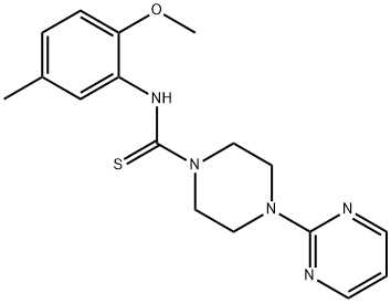 N-(2-methoxy-5-methylphenyl)-4-pyrimidin-2-ylpiperazine-1-carbothioamide Struktur