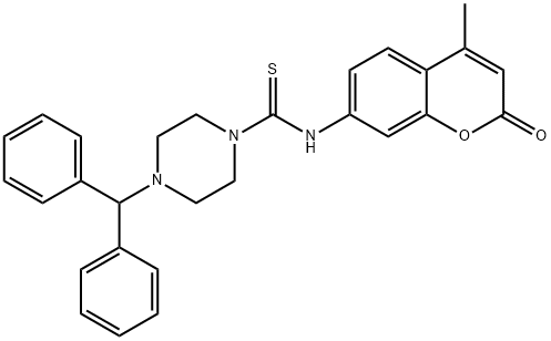 4-benzhydryl-N-(4-methyl-2-oxochromen-7-yl)piperazine-1-carbothioamide Struktur