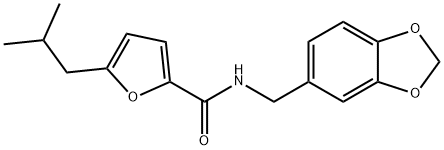 N-(1,3-benzodioxol-5-ylmethyl)-5-(2-methylpropyl)furan-2-carboxamide Struktur