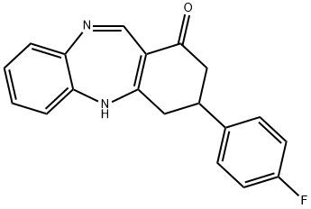 9-(4-fluorophenyl)-8,9,10,11-tetrahydrobenzo[b][1,4]benzodiazepin-7-one Struktur