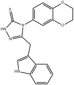 4-(2,3-dihydro-1,4-benzodioxin-6-yl)-3-(1H-indol-3-ylmethyl)-1H-1,2,4-triazole-5-thione Struktur