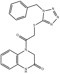 4-[2-(1-benzyltetrazol-5-yl)sulfanylacetyl]-1,3-dihydroquinoxalin-2-one Struktur