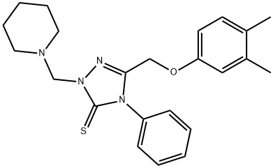 5-[(3,4-dimethylphenoxy)methyl]-4-phenyl-2-(piperidin-1-ylmethyl)-1,2,4-triazole-3-thione Struktur