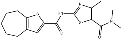 N,N,4-trimethyl-2-(5,6,7,8-tetrahydro-4H-cyclohepta[b]thiophene-2-carbonylamino)-1,3-thiazole-5-carboxamide Struktur