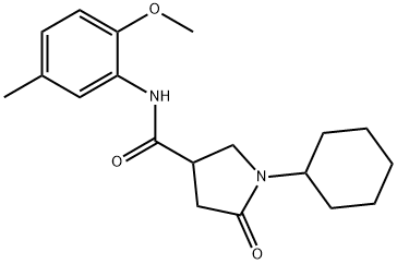 1-cyclohexyl-N-(2-methoxy-5-methylphenyl)-5-oxopyrrolidine-3-carboxamide Struktur