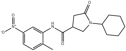 1-cyclohexyl-N-(2-methyl-5-nitrophenyl)-5-oxopyrrolidine-3-carboxamide Struktur