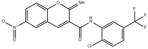 N-[2-chloro-5-(trifluoromethyl)phenyl]-2-imino-6-nitrochromene-3-carboxamide Struktur