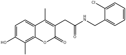 N-[(2-chlorophenyl)methyl]-2-(7-hydroxy-4,8-dimethyl-2-oxochromen-3-yl)acetamide Struktur