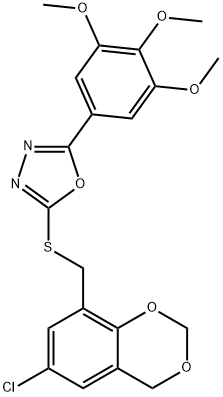 2-[(6-chloro-4H-1,3-benzodioxin-8-yl)methylsulfanyl]-5-(3,4,5-trimethoxyphenyl)-1,3,4-oxadiazole Struktur