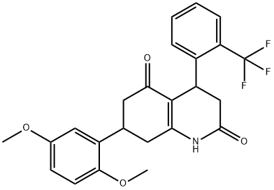 7-(2,5-dimethoxyphenyl)-4-[2-(trifluoromethyl)phenyl]-1,3,4,6,7,8-hexahydroquinoline-2,5-dione Struktur