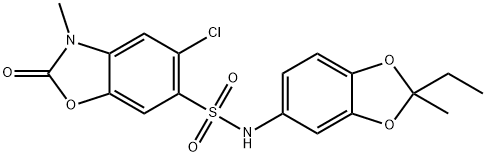 5-chloro-N-(2-ethyl-2-methyl-1,3-benzodioxol-5-yl)-3-methyl-2-oxo-1,3-benzoxazole-6-sulfonamide Struktur