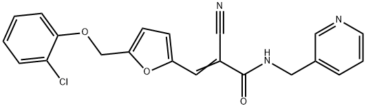 (Z)-3-[5-[(2-chlorophenoxy)methyl]furan-2-yl]-2-cyano-N-(pyridin-3-ylmethyl)prop-2-enamide Struktur