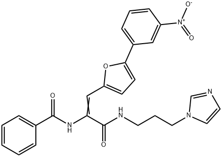 N-[(E)-3-(3-imidazol-1-ylpropylamino)-1-[5-(3-nitrophenyl)furan-2-yl]-3-oxoprop-1-en-2-yl]benzamide Struktur