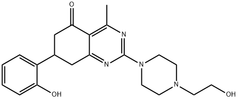 2-[4-(2-hydroxyethyl)piperazin-1-yl]-7-(2-hydroxyphenyl)-4-methyl-7,8-dihydro-6H-quinazolin-5-one Struktur