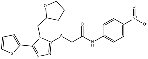 N-(4-nitrophenyl)-2-[[4-(oxolan-2-ylmethyl)-5-thiophen-2-yl-1,2,4-triazol-3-yl]sulfanyl]acetamide Struktur