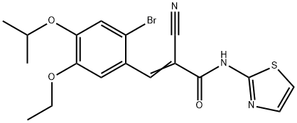 (E)-3-(2-bromo-5-ethoxy-4-propan-2-yloxyphenyl)-2-cyano-N-(1,3-thiazol-2-yl)prop-2-enamide Struktur