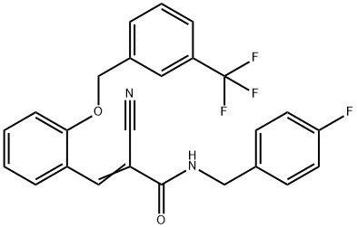 (E)-2-cyano-N-[(4-fluorophenyl)methyl]-3-[2-[[3-(trifluoromethyl)phenyl]methoxy]phenyl]prop-2-enamide Struktur