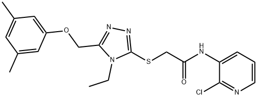 N-(2-chloropyridin-3-yl)-2-[[5-[(3,5-dimethylphenoxy)methyl]-4-ethyl-1,2,4-triazol-3-yl]sulfanyl]acetamide Struktur