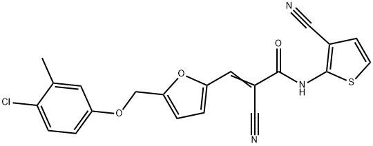 (Z)-3-[5-[(4-chloro-3-methylphenoxy)methyl]furan-2-yl]-2-cyano-N-(3-cyanothiophen-2-yl)prop-2-enamide Structure