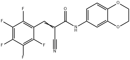 (E)-2-cyano-N-(2,3-dihydro-1,4-benzodioxin-6-yl)-3-(2,3,4,5,6-pentafluorophenyl)prop-2-enamide Struktur